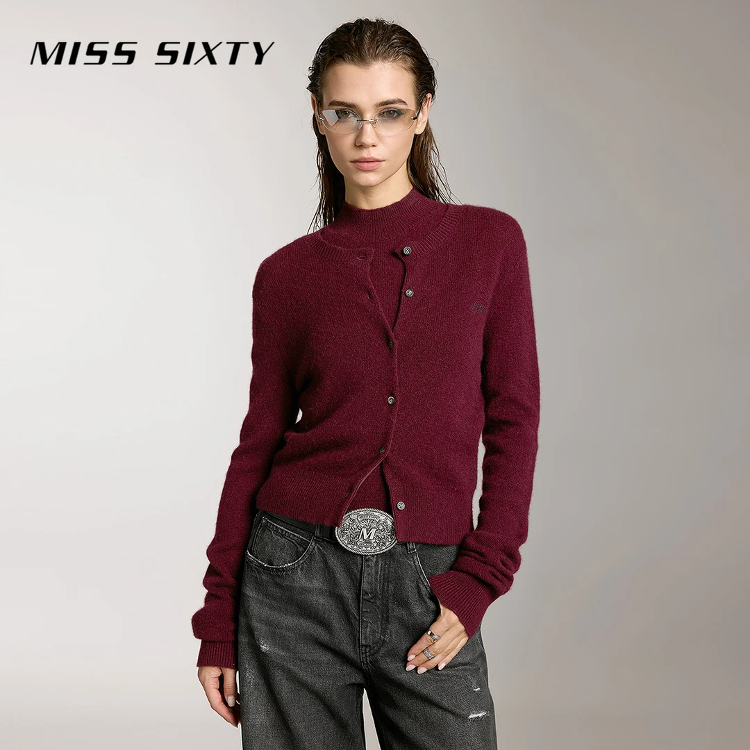 【Sasa专享】Miss Sixty秋季新款牦牛绒针织衫女圆领短款开衫纯色温