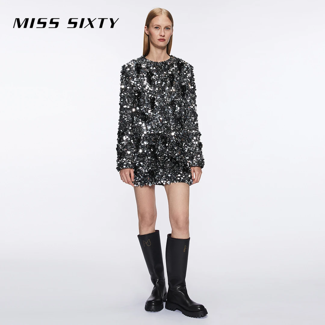 【妙妙专属】Miss Sixty冬季新款半身裙女重工钉珠闪亮片性感短裙派