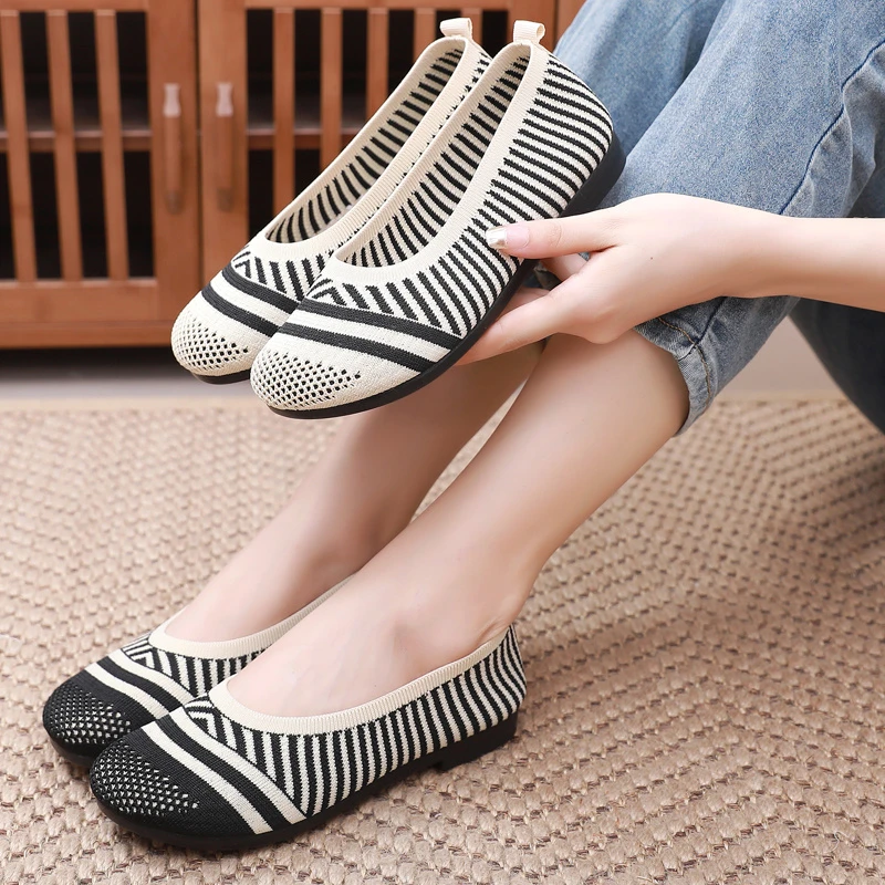 2023春季田园风飞织女单鞋妈妈鞋防滑软底奶奶鞋工作鞋韩版舒适鞋