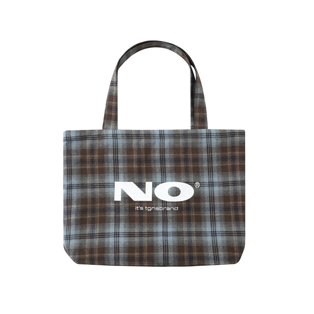 TGNS潮牌四色格纹帆布包男女出街肩包大容量收纳包布艺单肩斜挎包