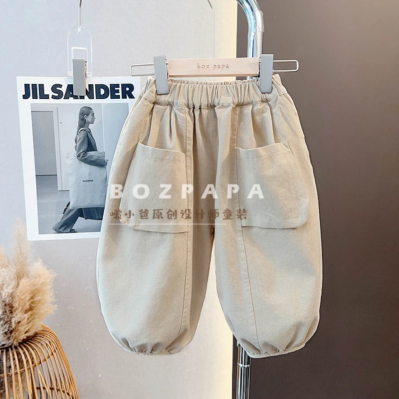 【现货】春季新款宽松韩版设计师男童双边大口袋休闲百搭裤