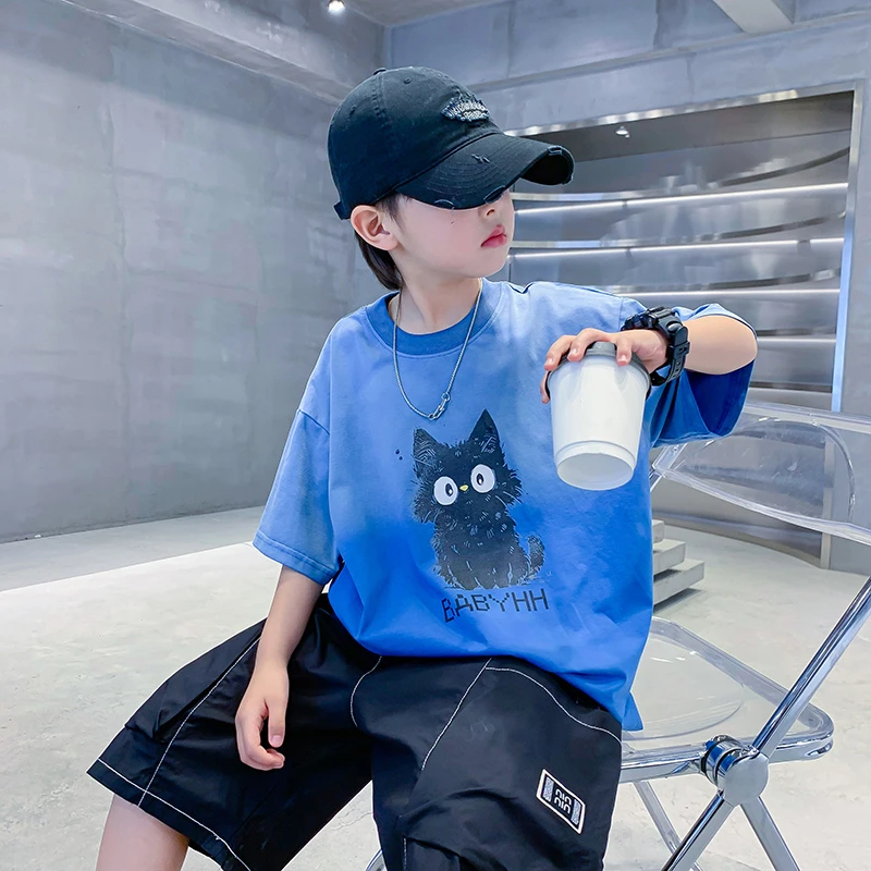 男童夏季卡通渐变短袖t恤2024新款男孩夏痞帅冰感半袖K242TX4416