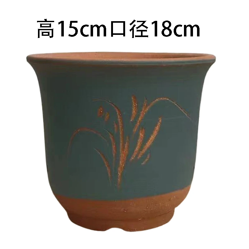 荣昌陶手工刻绘陶瓷矮金钟花盆高15cm口径18cm制作烧制破损包赔