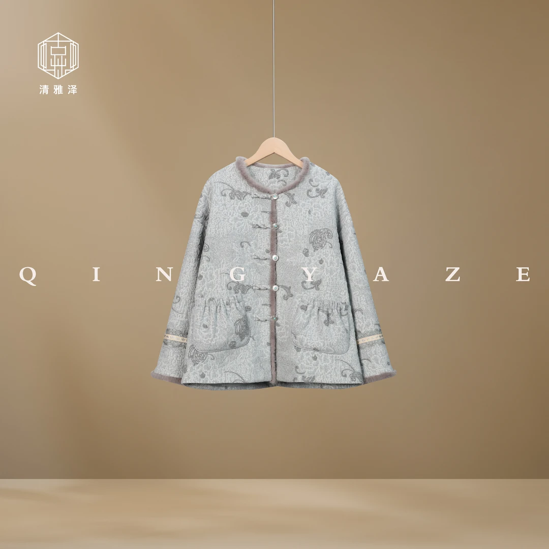 银霜素雪！浮雕植绒新雪丽高效保暖新中式棉服外套！GZ5028