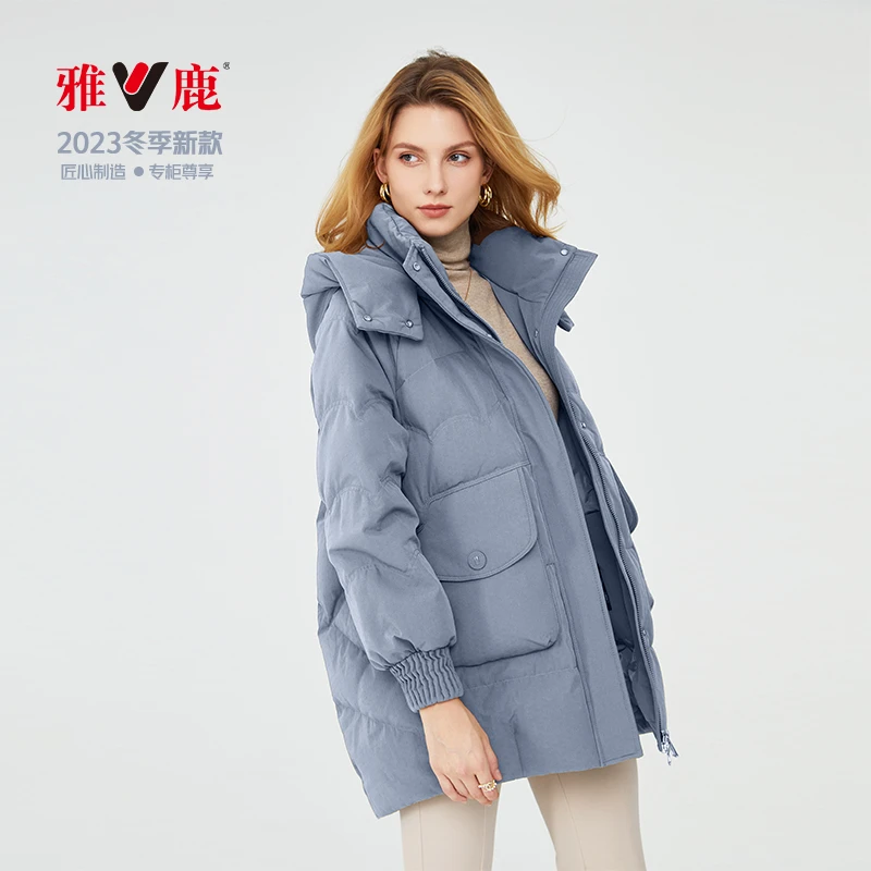 V/雅鹿2024冬季新款白鸭绒时尚户外保暖中长款羽绒服/YLS01X02160