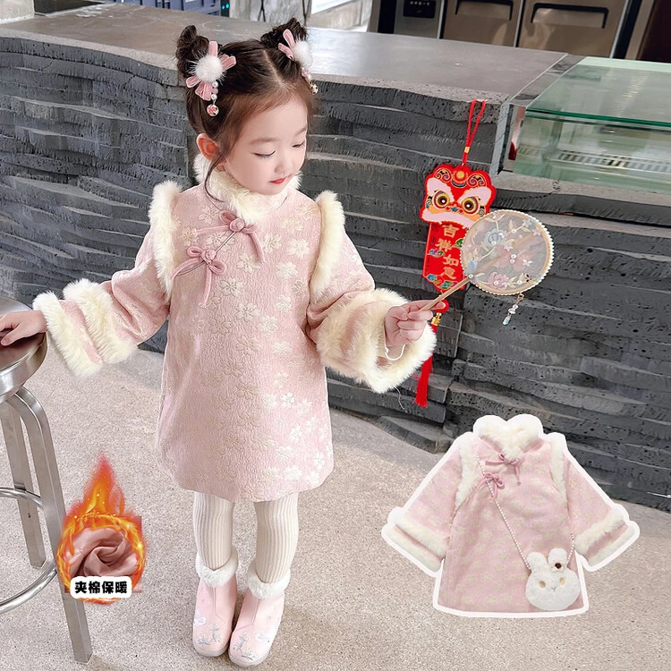 女童旗袍裙拜年服秋冬款2023新款儿童中国风唐装女孩加厚国潮唐装