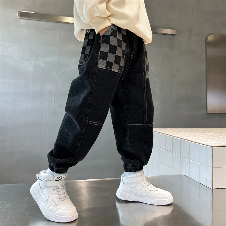 童装男童加绒裤子秋冬款2023新款儿童一体加厚牛仔裤牛仔潮酷长裤