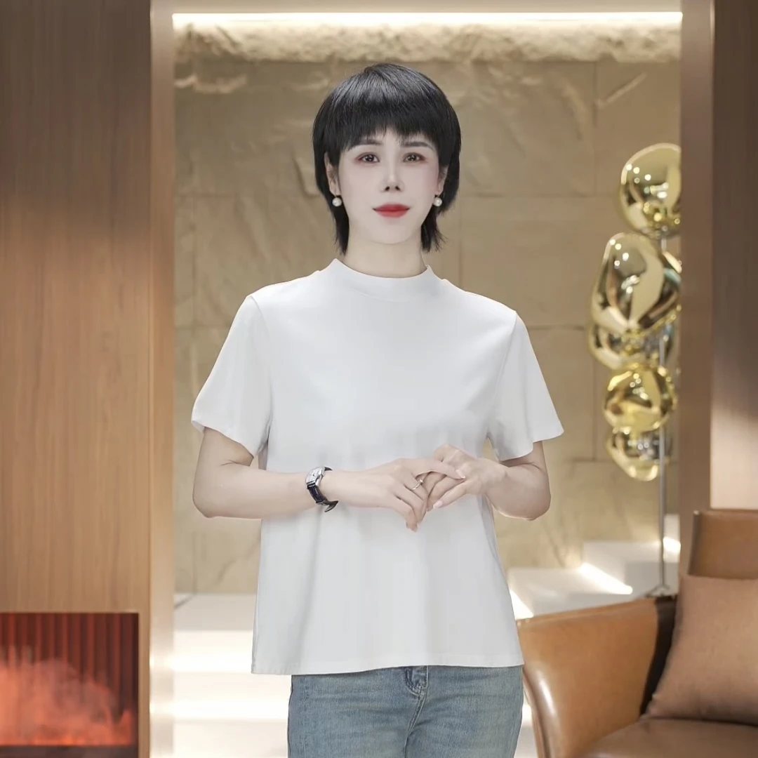 【渲渲推荐】1263小圆领百搭万能小神T恤/白色时尚休闲夏季简约