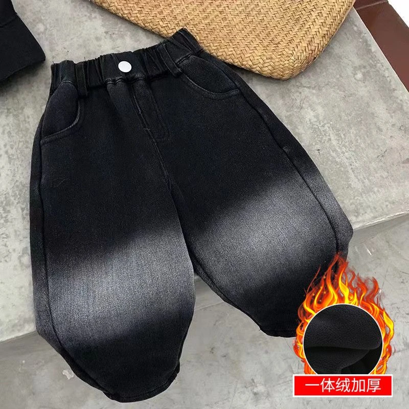 儿童牛仔裤冬季加绒新款宽松长裤宝宝小童洋气裤子加绒儿冬季新款