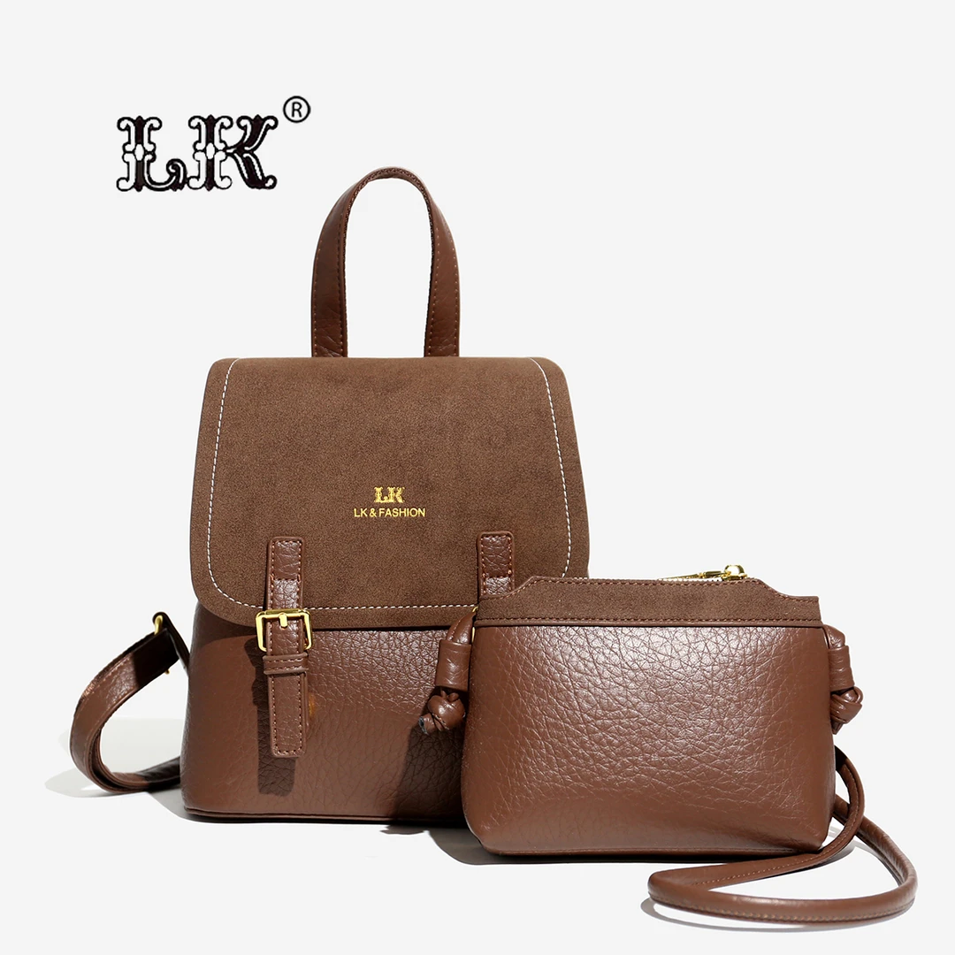 【送小包】新款时尚百搭洋气双肩包通勤轻奢高档潮流包女063棕色团