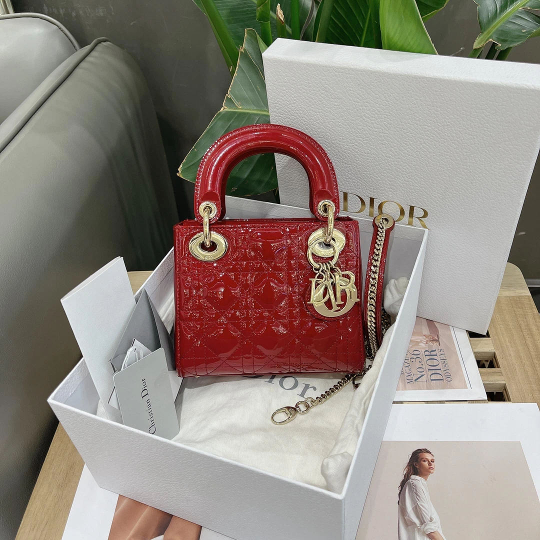95新  一泽奢品/Dior/红色漆皮三格戴妃包/J15244D
