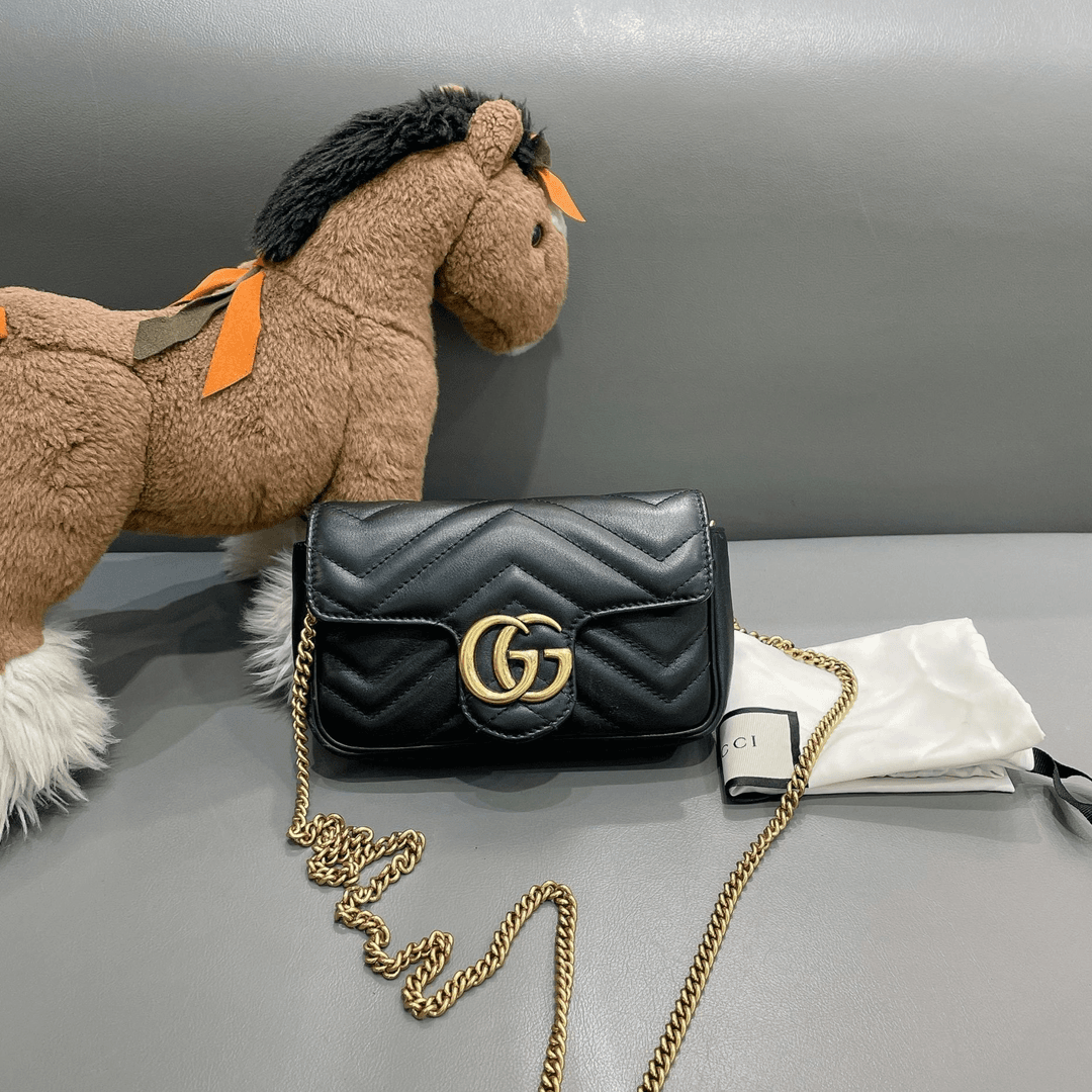 95新  一泽奢品/ GUCCI/黑金mini marmont 包包/Z23100811