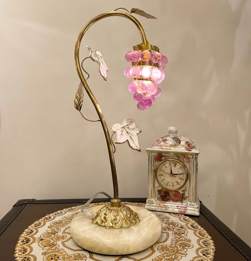 雲上花開水晶葡萄玉石台灯客厅装饰卧室三色变光台灯轻奢现代欧式