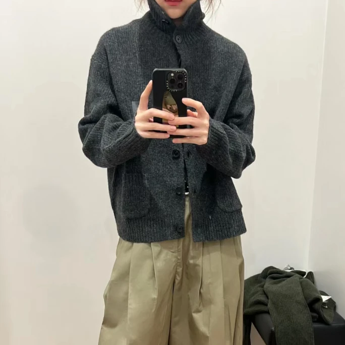 24秋冬女款舒芙蕾针织开衫多色翻领毛衣休闲宽松百搭外套软糯亲肤