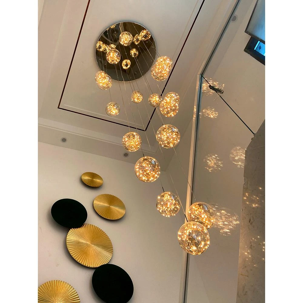 满天星楼梯灯长吊灯旋转复式楼现代简约轻奢别墅loft公寓客厅吊灯