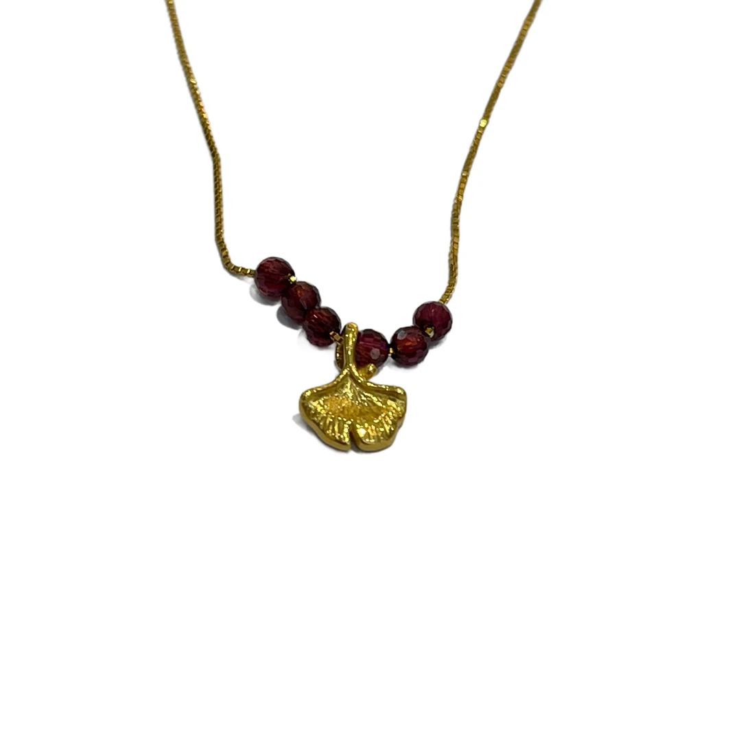 足金金杏叶石榴石吊坠