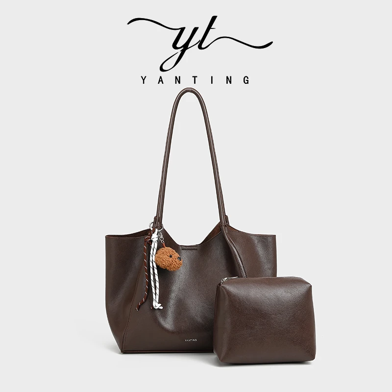 简约大容量2024秋冬上新日常大容量托特单肩包子母包带挂件YT8136