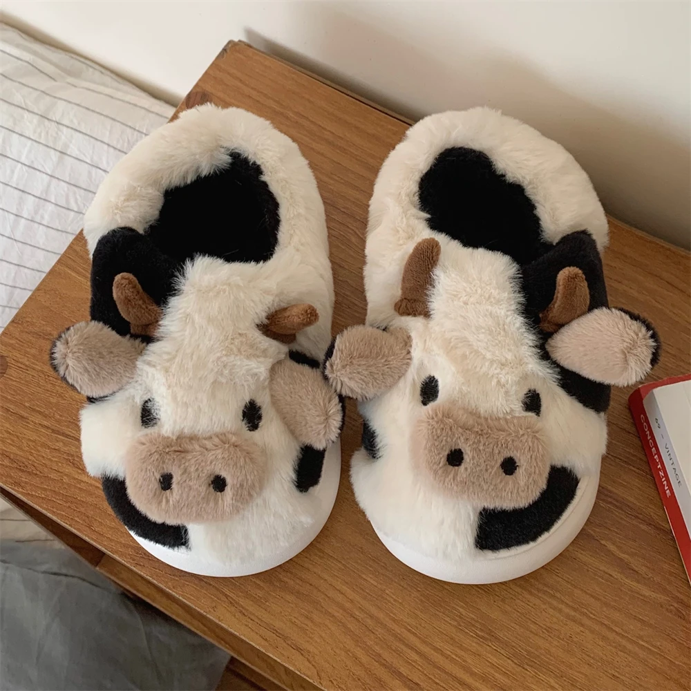 软萌可爱小奶牛棉拖鞋男女秋冬季时尚居家防滑软底保暖亲子毛毛鞋