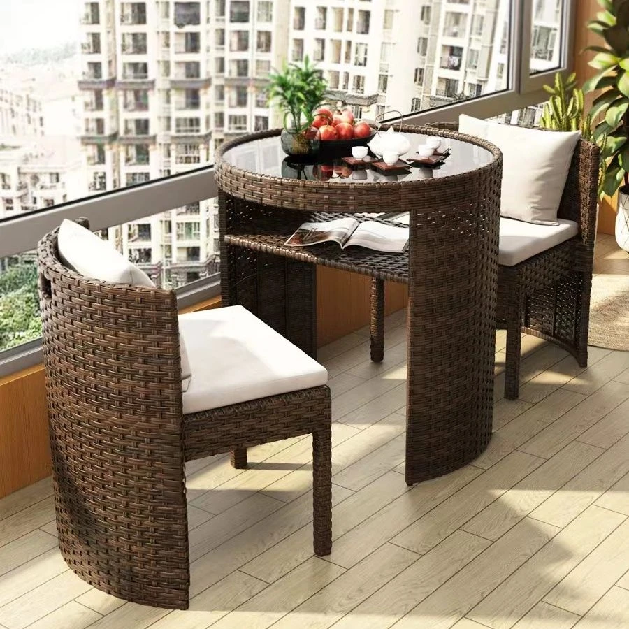 阳台小桌椅藤椅三件套户外庭院茶桌椅组合休闲小茶几露台藤编椅子