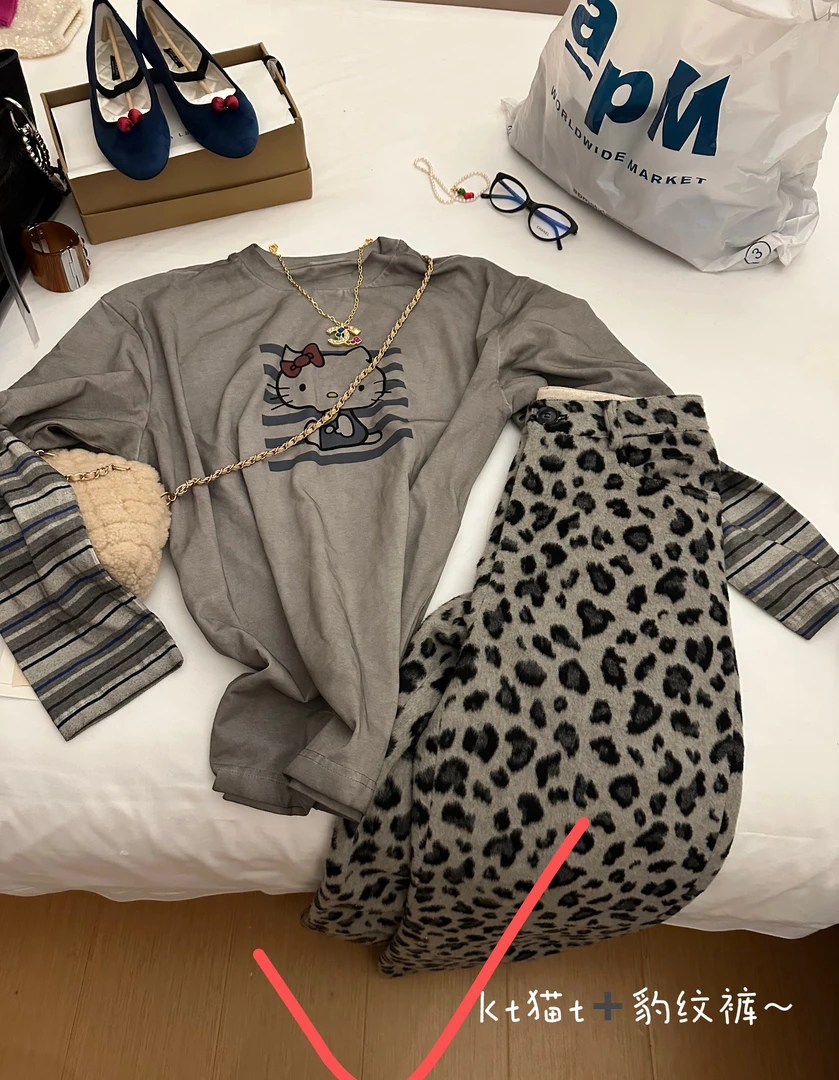 Buyfunny宝藏店铺~高腰复古显瘦豹纹直筒裤