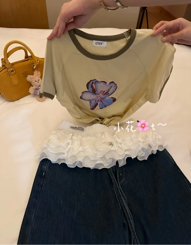 Buyfunny宝藏店铺~时尚百搭显瘦花朵小t恤