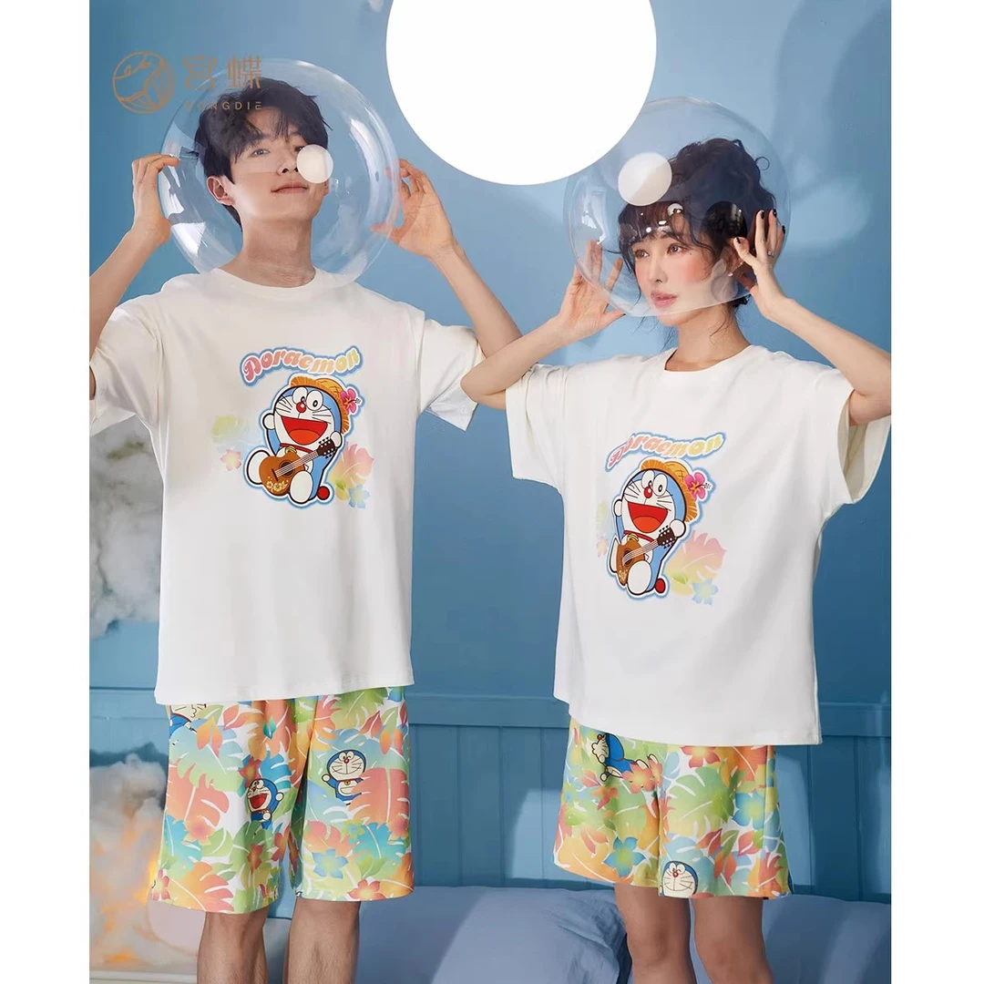 宫蝶【凉感型】哆啦A梦联名情侣睡衣夏季短袖叮当猫男女款家居服