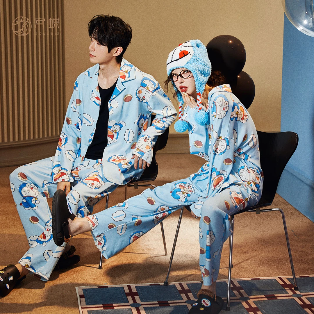 宫蝶【轻柔软】哆啦A梦情侣睡衣女春秋季长袖卡通印花宽松家居服