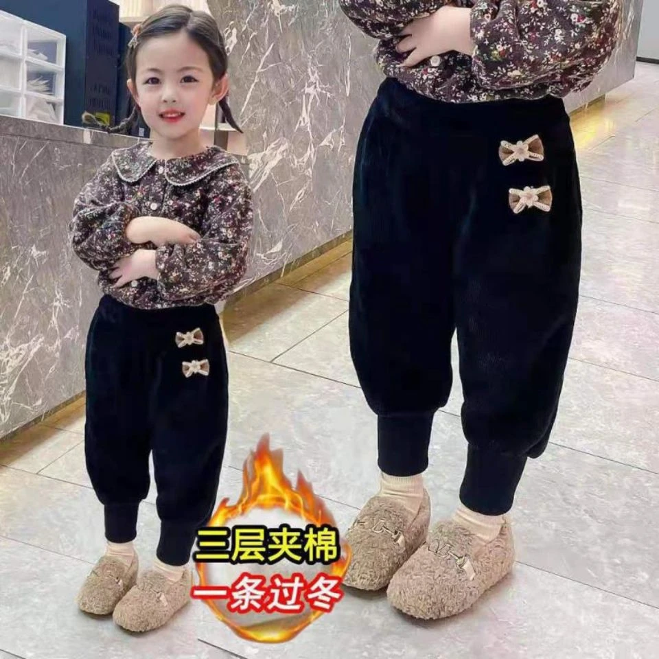 衣酷女童加绒加厚裤子秋冬外穿宽松宝宝雪尼尔特厚棉裤一条过冬