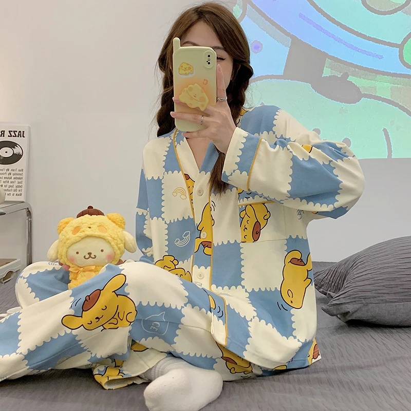 少女睡衣女春秋季长袖胖妹妹大码开衫长裤日系卡通居家服两件套装