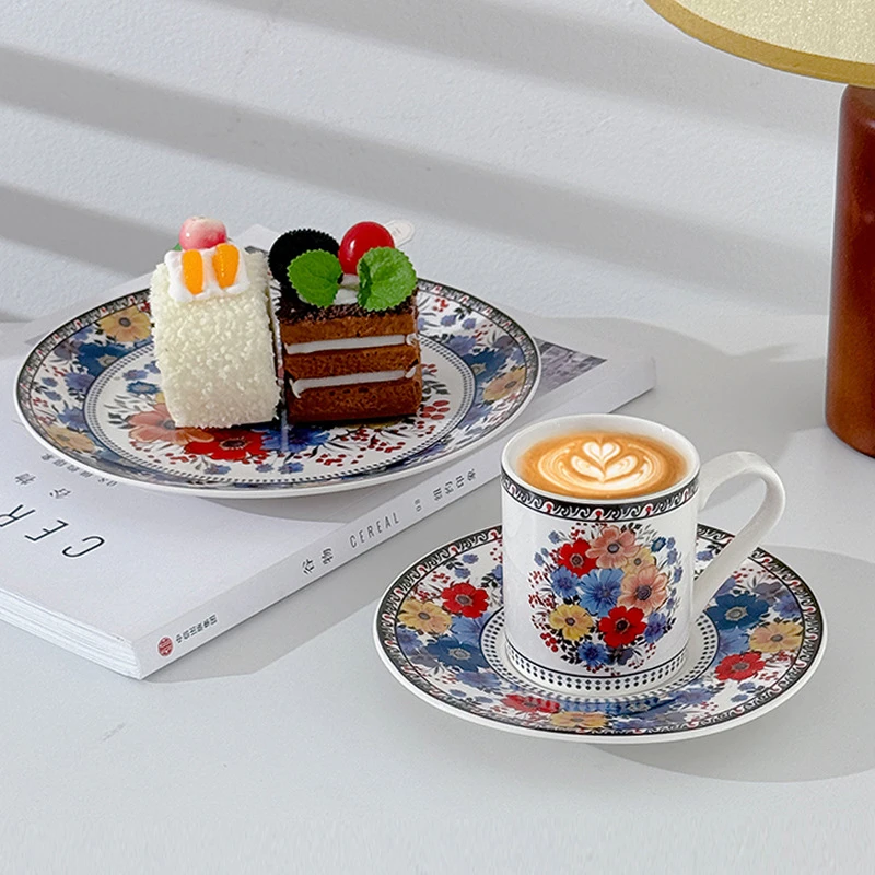 精致波兰彩咖啡杯情侣杯子陶瓷家庭客厅下午茶具中古复古家用杯碟