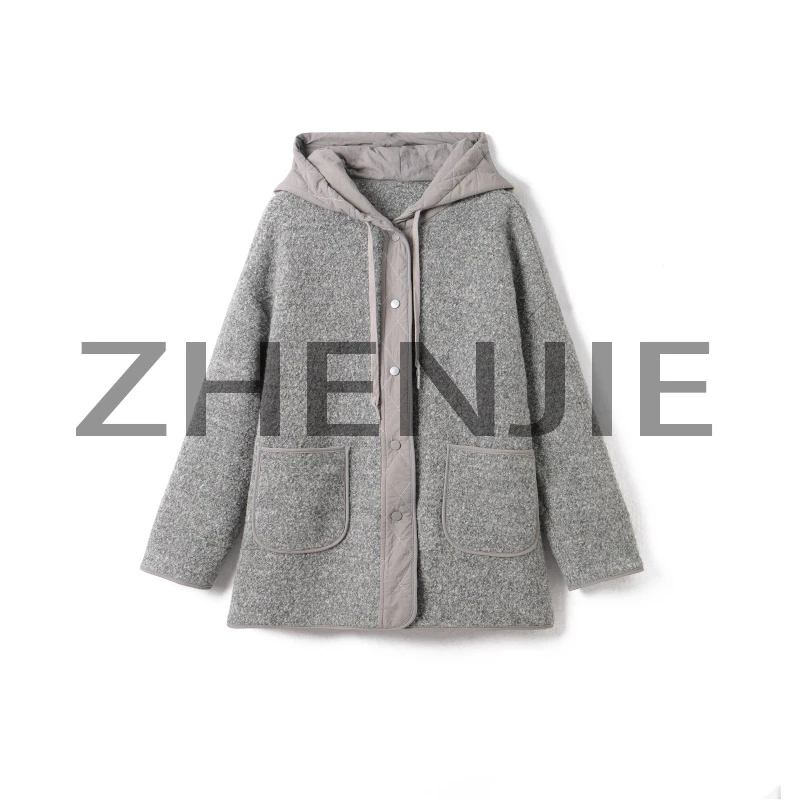 【珍姐】格雷系穿搭 秋冬宽松休闲双面穿颗粒绒连帽棉服外套DC4606