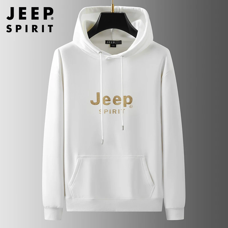 JEEP/吉普2023春秋新款男士连帽卫衣纯色亮色潮流时尚百搭男外套