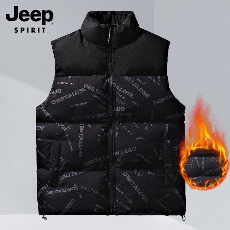 JEEPSPIRIT棉马甲男士秋冬季新款加厚潮流拼色坎肩无袖上衣外套