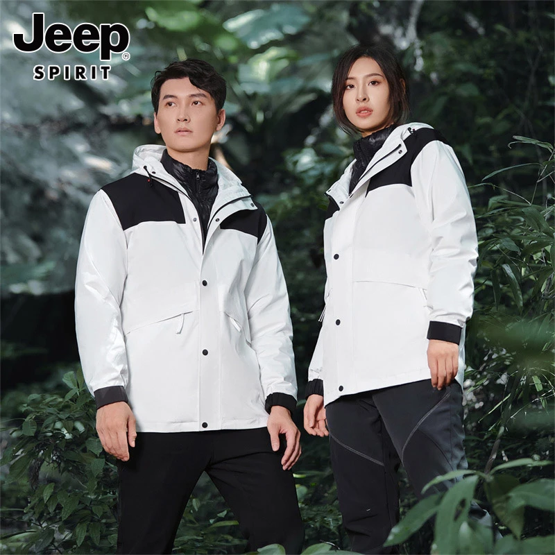 JEEPSPIRIT三合一冲锋外套男士秋冬季棉衣防风防水宽松休闲夹克