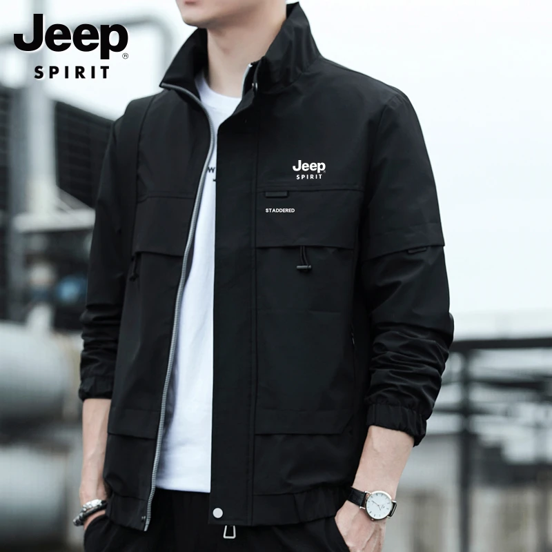 JEEP男士夹克春秋季2023新款休闲上衣服工装潮流时尚百搭立领外套