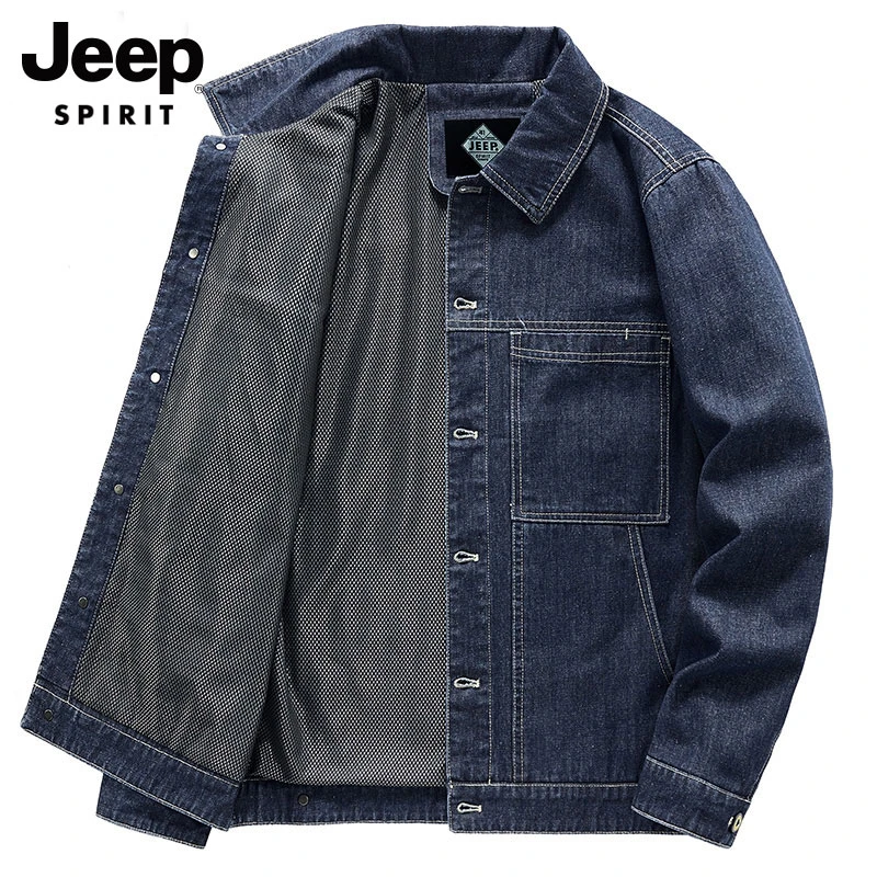 JEEPSPIRIT春秋季牛仔外套男男士美式工装蓝色复古品牌夹克上衣