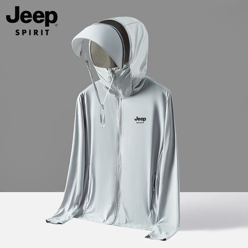 JEEPSPIRIT大帽檐防晒衣男夏季薄款紫外线冰丝骑车钓鱼外套服透气