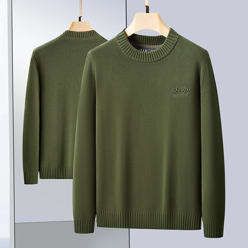 JEEP圆领毛衣男ins宽松慵懒风针织衫2023秋季简约内搭潮流上衣服