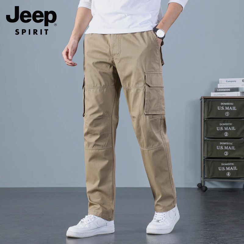 JEEPSPIRIT春秋季工装裤男士舒适户外休闲裤宽松直筒长裤子男装潮