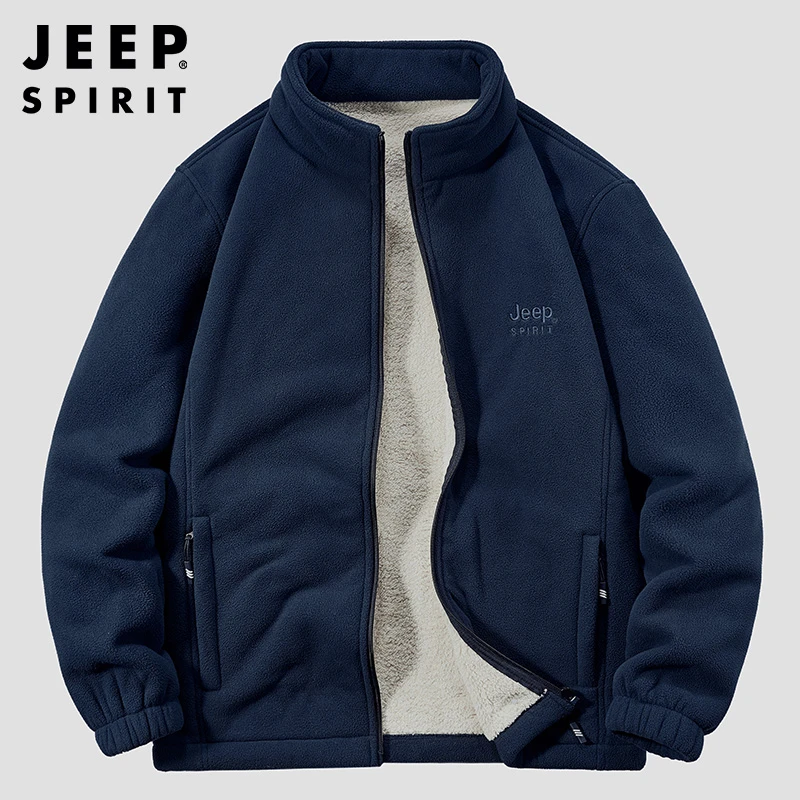JEEPSPIRIT摇粒绒夹克男士外套抓绒加绒厚棉服春秋宽松上衣服男