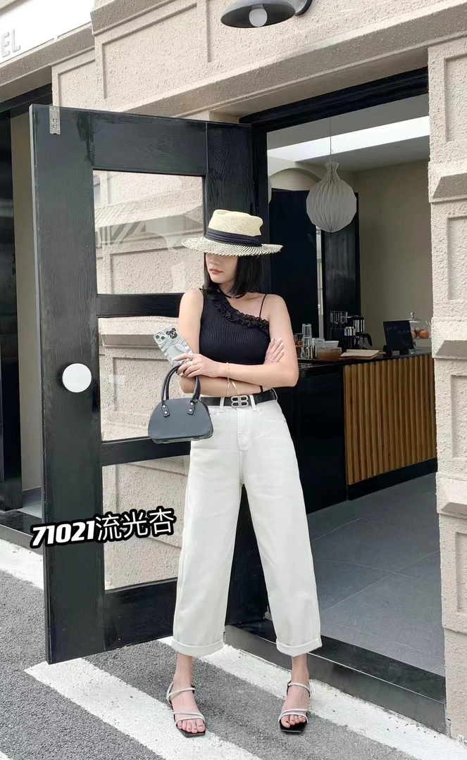 秋季新款弹力半松紧小直筒男友牛仔裤