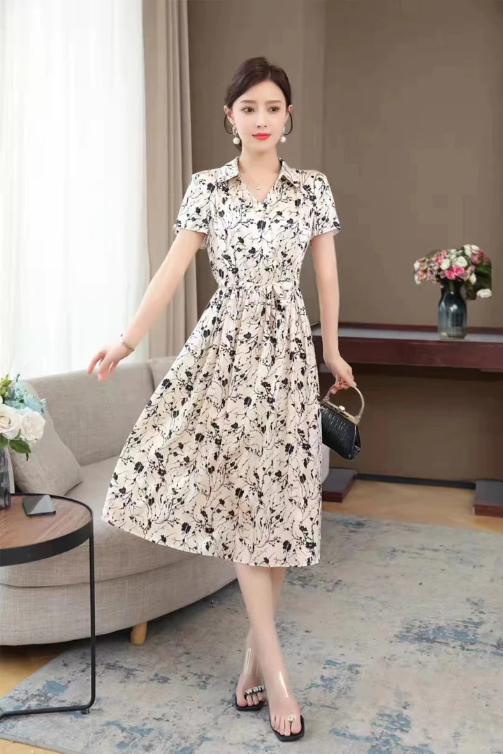 【桑蚕丝】玲玲推荐高品连衣裙869-1（米色）