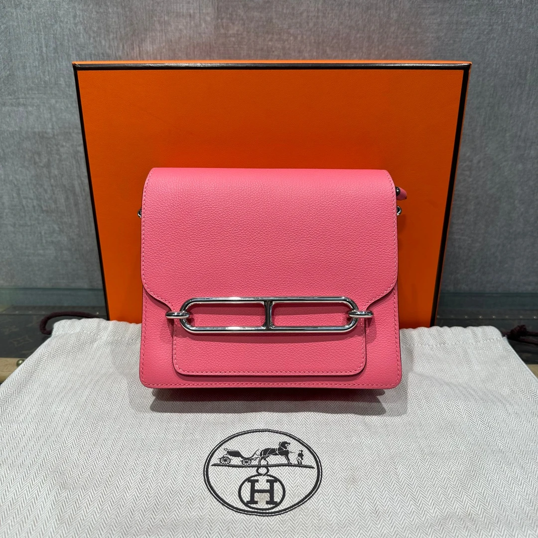 95新 Hermes/爱马仕 roulis mini银扣猪鼻子单肩斜挎包 01039