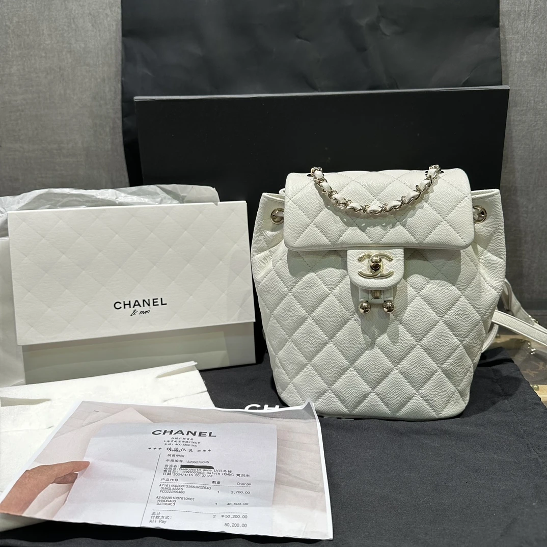 99新 Chanel/香奈儿 24s白金荔枝牛皮萨尔茨堡 双肩包 17230