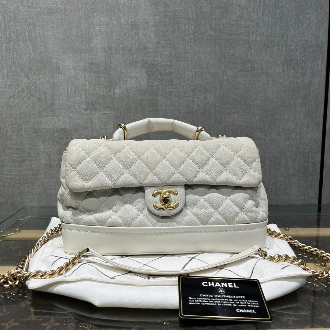 95新 Chanel/香奈儿 白金荔枝牛皮孟买手提斜挎包 30999