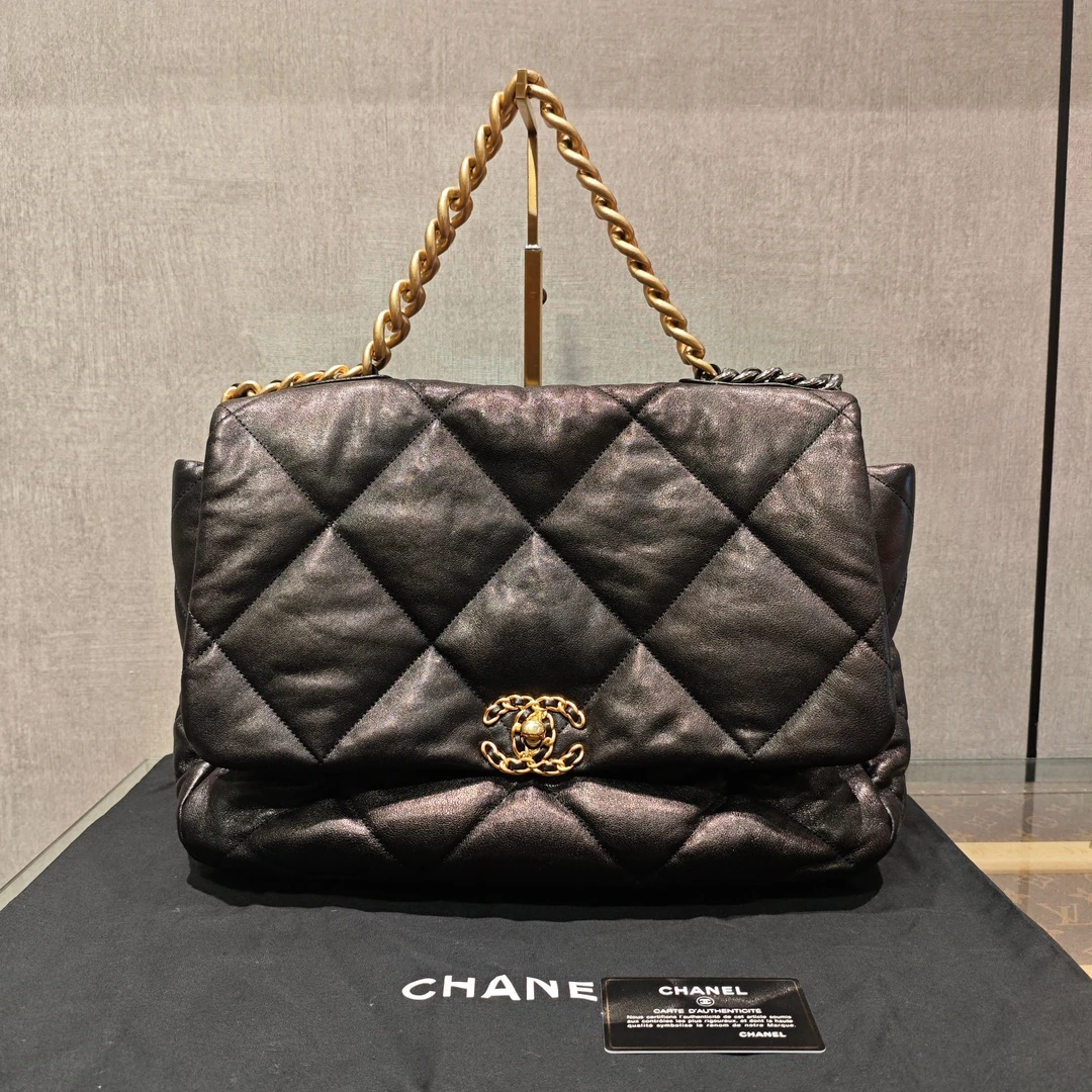 95新 Chanel/香奈儿 19bag maxi黑色小羊皮单肩斜挎包 08163