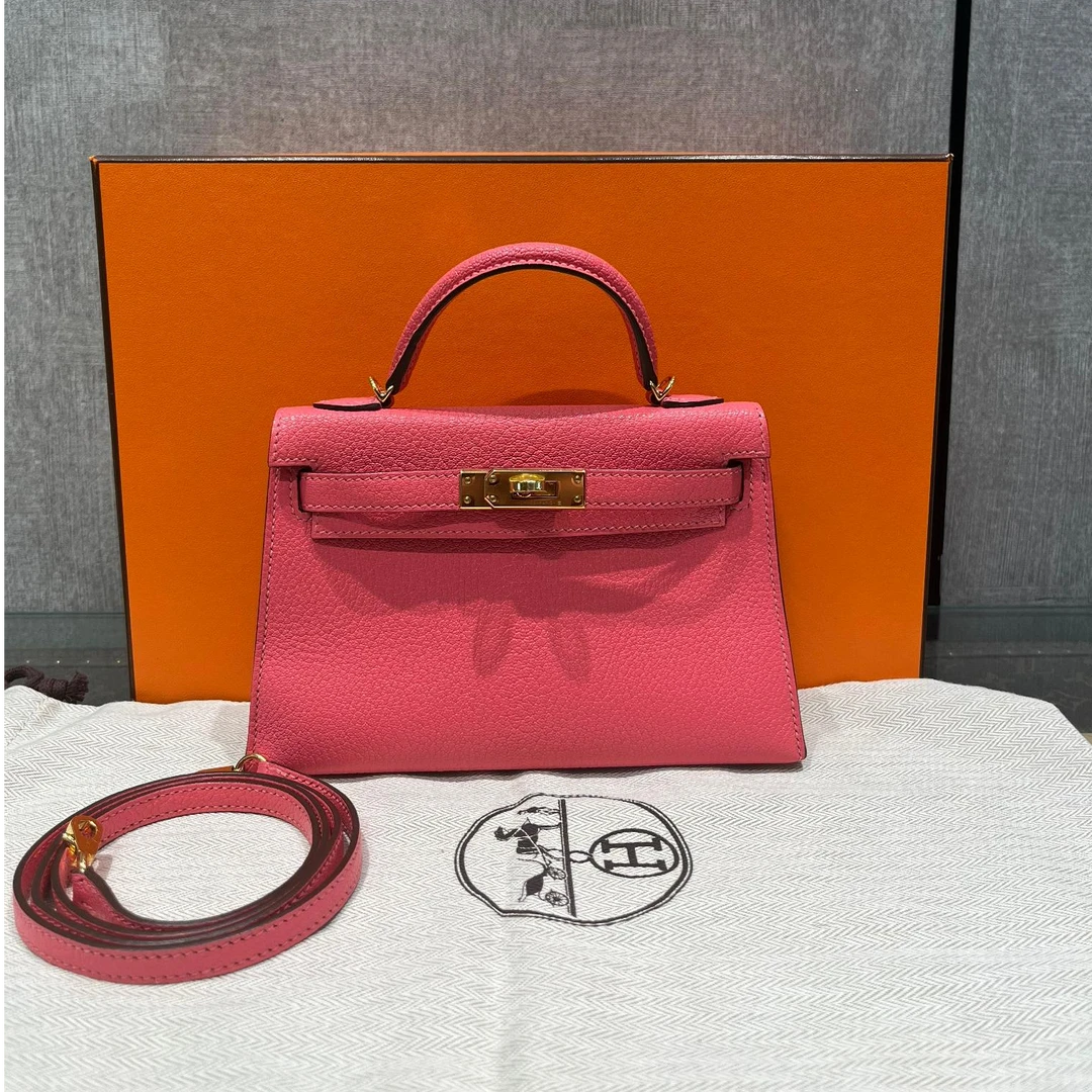 99新 Hermes/爱马仕 唇膏粉 mini kelly二代手提单肩斜挎包 19655