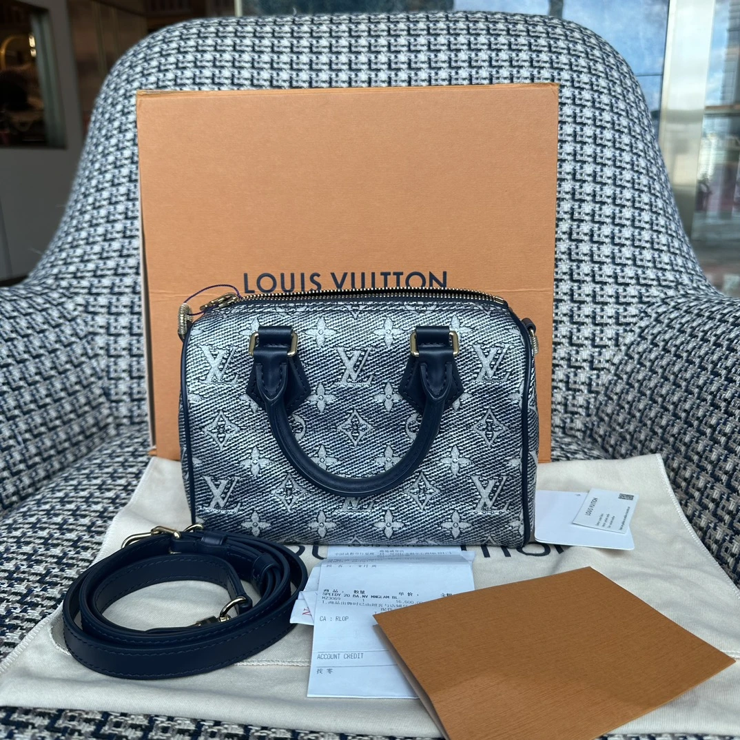95新 LouisVuitton/路易威登 speedy20幻彩蓝牛仔斜挎包 17230