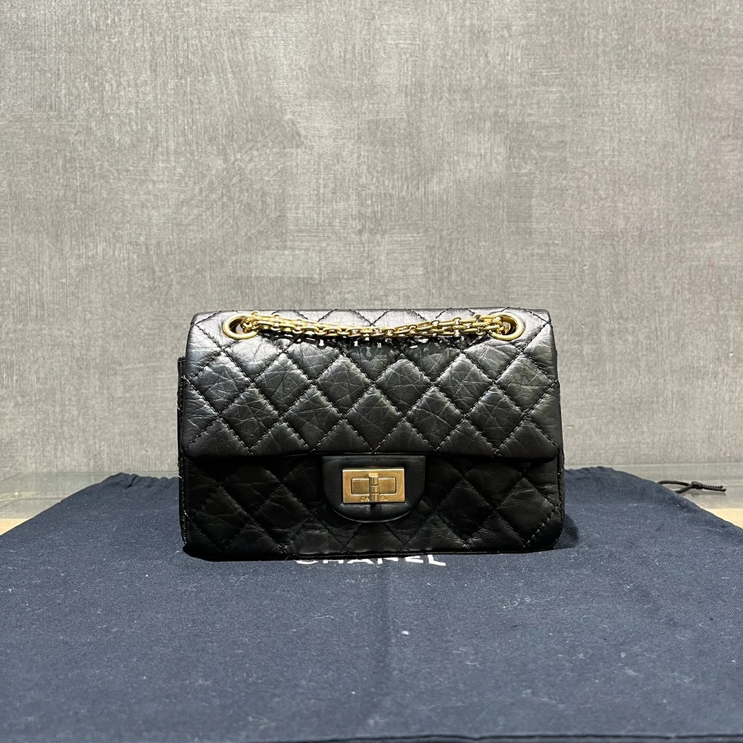 95新 Chanel/香奈儿 黑金2.55 大mini单肩斜挎链条包 27601