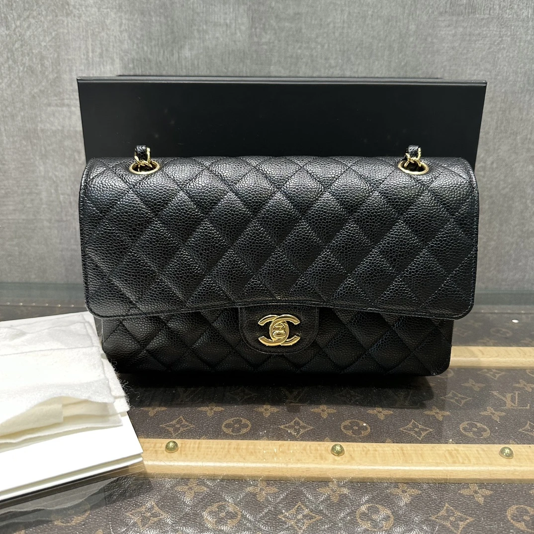 99新 Chanel/香奈儿 黑金荔枝牛链条单肩包  11146